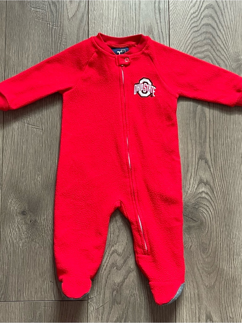 Team Athletics Ohio State Buckeyes 3-6m Baby Red Fleece Zipper Footie Sleeper